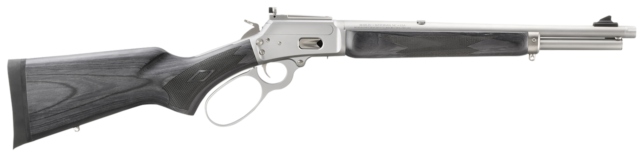 Image of Marlin 1894 Trapper Full Size 44 Special/44Rem Mag 8+1/9+1 16.10" Satin Threaded Barrel, Stainless Steel Receiver, Fixed Black Laminate Stock