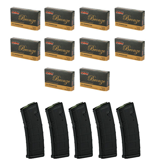 Image of Bundle Pack - PMC Bronze .223 55gr 200 rounds + 5 Magpul PMAG Gen M2 MOE Magazines