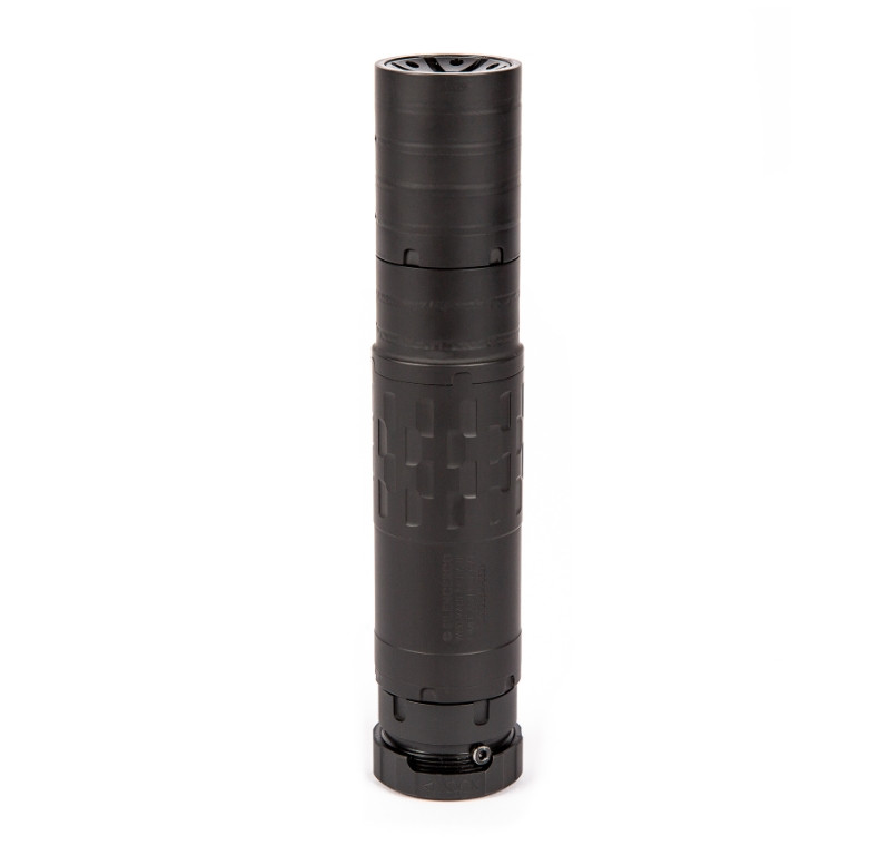 Image of SilencerCo, Omega 36M, Suppressor, 5.56 NATO to 338 LM & 9mm, Black Finish, 5.1" -7.65" Length