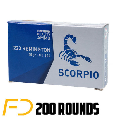 STV Technology Scorpio Ammo .223 REM, 55gr, FMJ [MPN: S223055F] - 200 rounds (10 boxes of 20 rnd)
