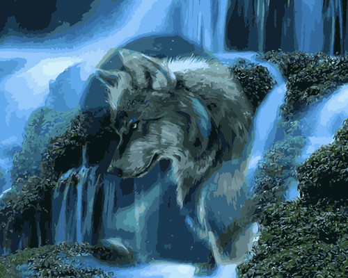 Wolf and Waterfall Wolf and Waterfall