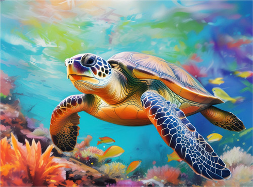Sea Turtle Swimming in Coral Reef