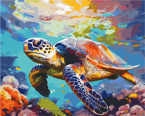 Sea Turtle Swimming in Coral Reef