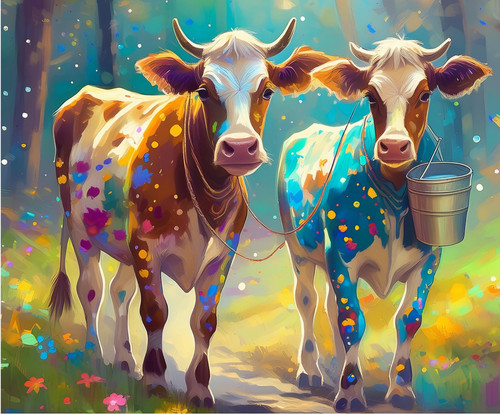 Two Cows and Milk Bucket