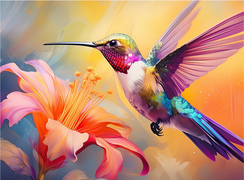 Colourful Hummingbird hovering Blooming Flower Colourful Hummingbird hovering Blooming Flower