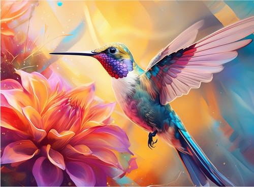 Colourful Hummingbird hovering Blooming Flower Colourful Hummingbird hovering Blooming Flower