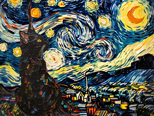 Black Cat and Starry Night