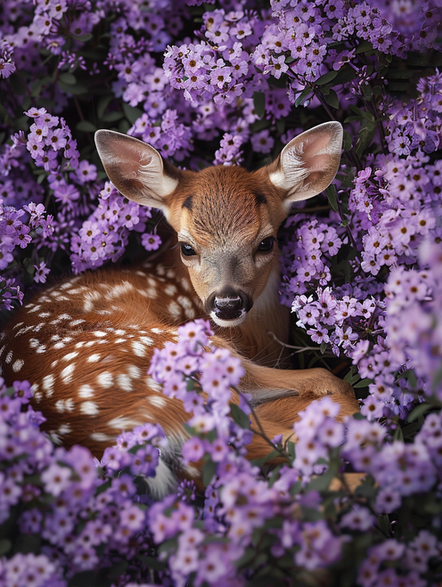 Deer Sleeping in Flower Bed 2