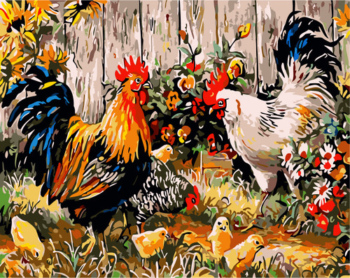 Rooster Garden Paint by Numbers Kit Rooster Garden Paint by Numbers Kit
