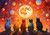 Colourful Cats Watching Moon Colourful Cats Watching Moon
