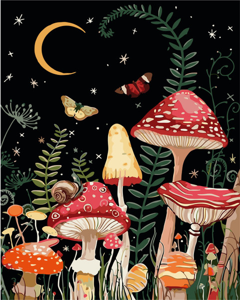 Mushrooms at Night Paint by Numbers Mushrooms at Night Paint by Numbers