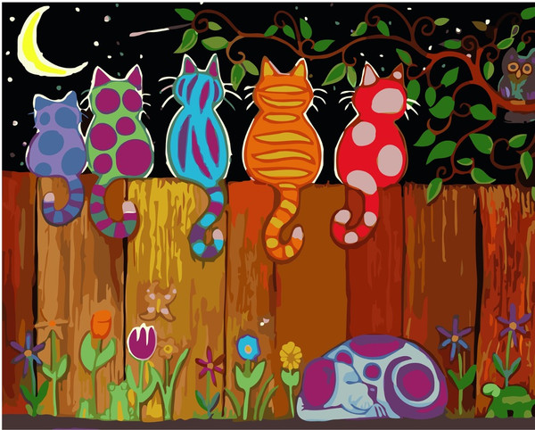 Moon Watching Cats Paint by Numbers Moon Watching Cats Paint by Numbers