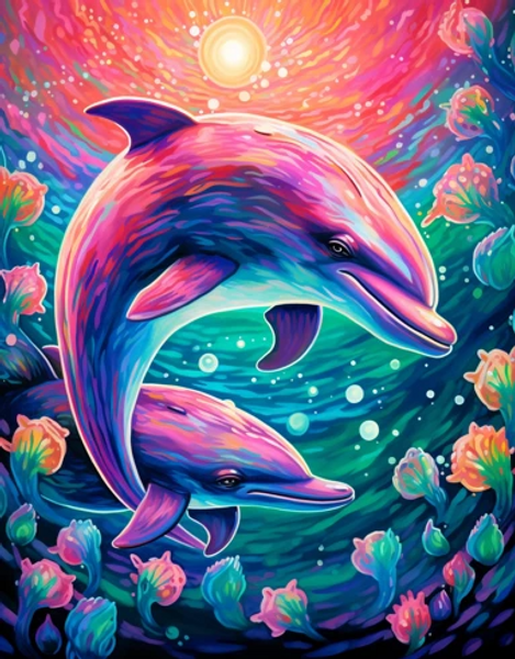 Ocean Dolphin Family - Made to Order Paint by Numbers Ocean Dolphin Family - Made to Order Paint by Numbers