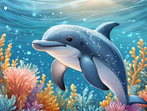 Dolphin in Ocean - Made to Order Paint by Numbers Dolphin in Ocean - Made to Order Paint by Numbers