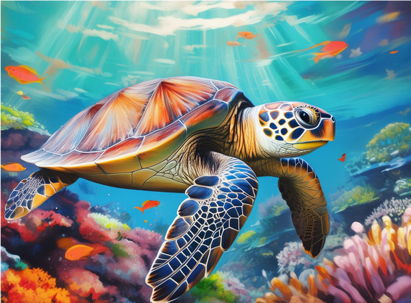 Sea Turtle Swimming in Coral Reef