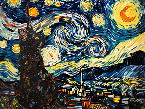 Black Cat and Starry Night