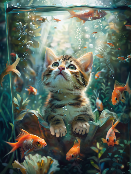 Cat in Gold Fish Tank