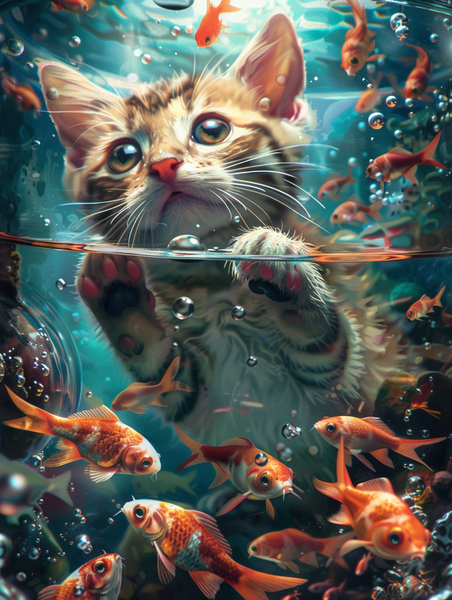 Cat in Gold Fish Tank 2