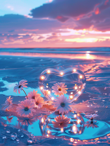 Love Heart and Romantic Beach