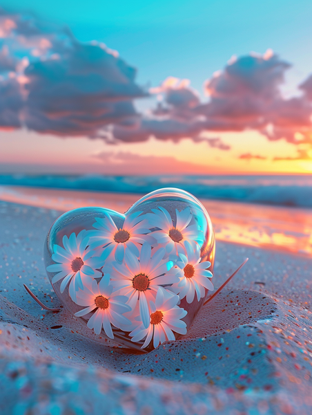 Love Heart and Romantic Beach  2