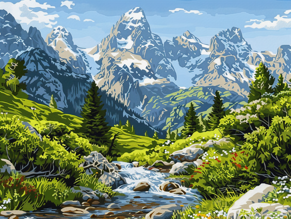 Mountain in Spring and Water Flow