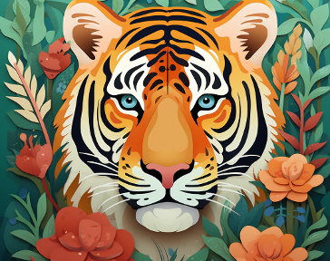 Tiger and Flowers
