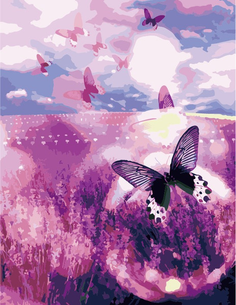 Purple Field and Butterflies Purple Field and Butterflies