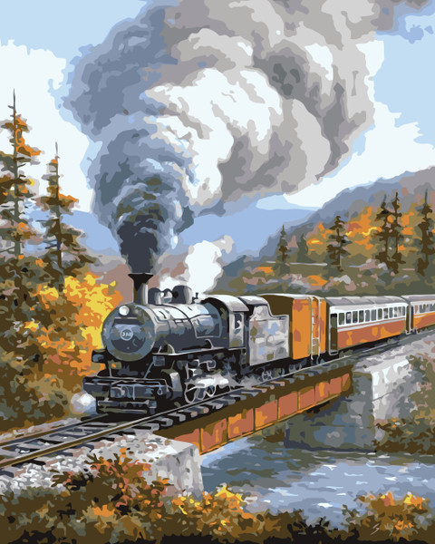 Steam Train Forest Paint by Numbers Kit Steam Train Forest Paint by Numbers Kit