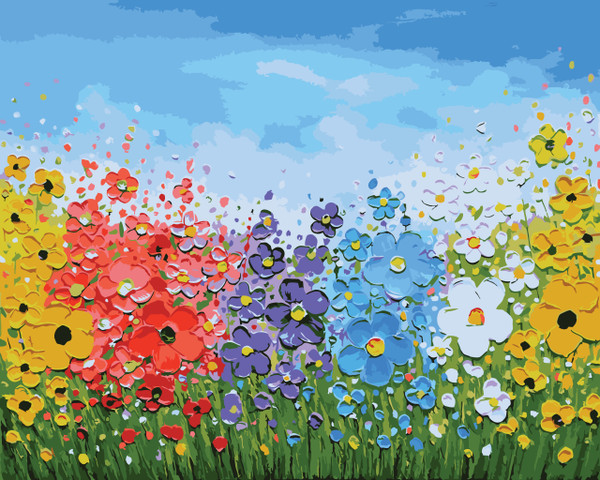 Rainbow Flower Field Paint by Numbers Kit Rainbow Flower Field Paint by Numbers Kit