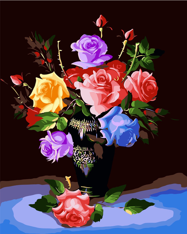 Colourful Roses in a Vase Paint by Numbers