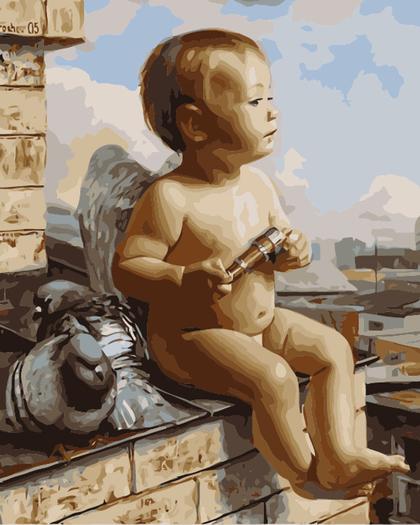 Baby Angel and Pigeons