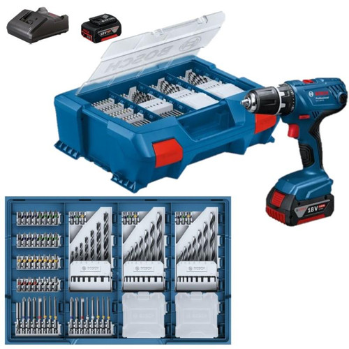 Atornillador Bosch GSR 18V-21 +2 Baterias + 82 Accesorios