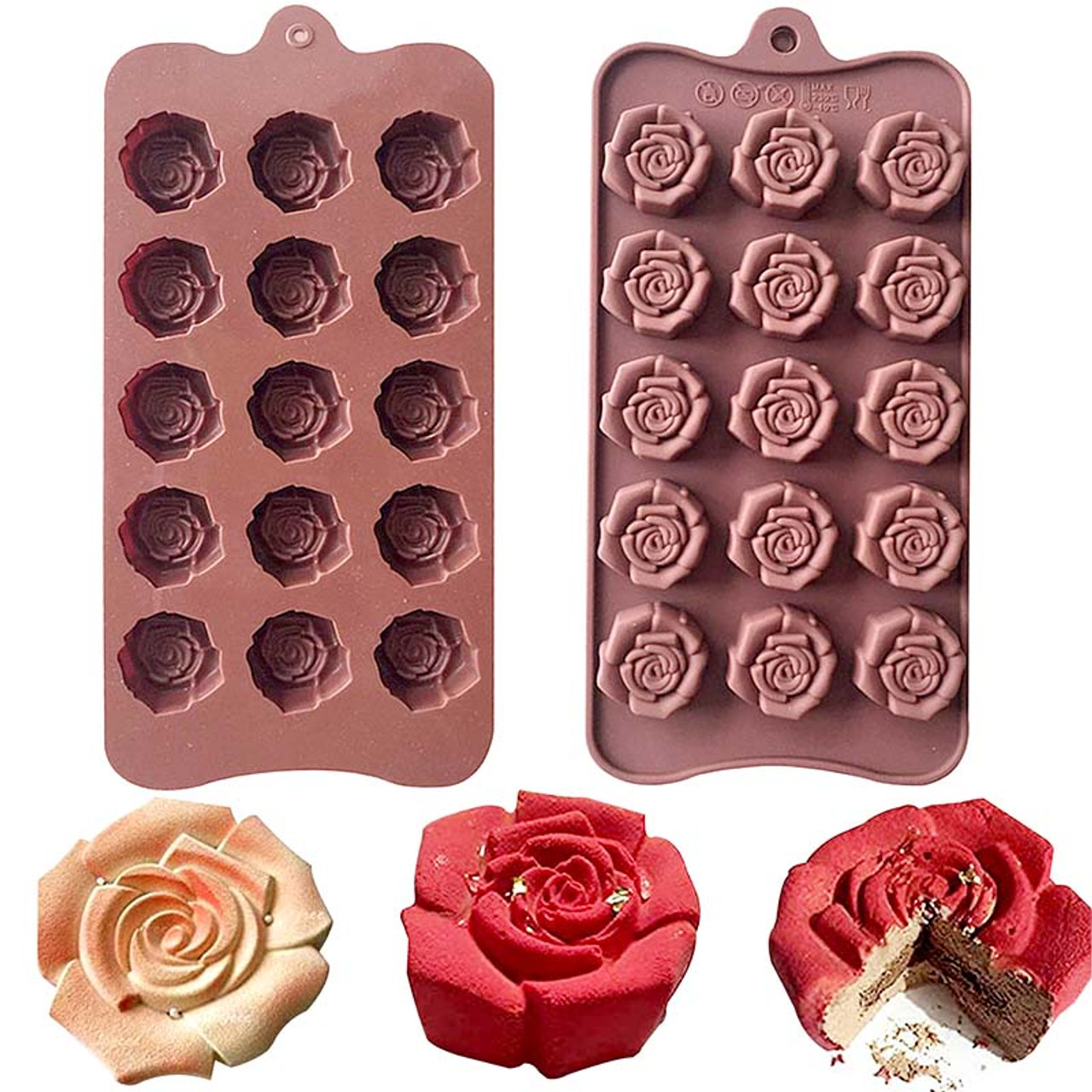 2 Pieces 6-cavity Silicone Flowers Shaped Molds Silicone Rose Flower Shaped  Baking Molds Non Stick Silicone Jumbo Rose Molds