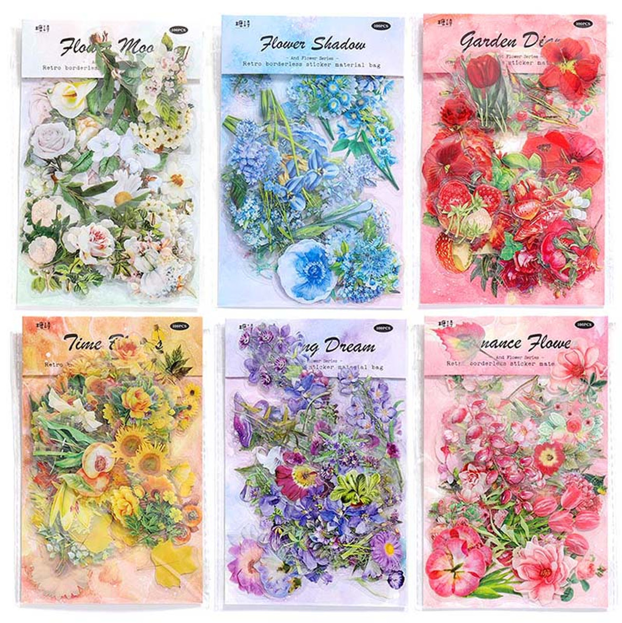 100Pcs Floral Decorative Plant Stickers Vintage Natural Flower
