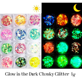 Glow in the Dark Chunky Hexagon Glitter 1g