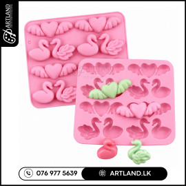 12-Cavity Swan & Winged Heart Food-Grade Silicone Mold