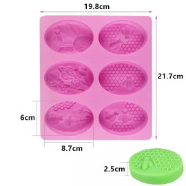 Oval  Shape Honey Bee Silicone Mold 6 Cavity