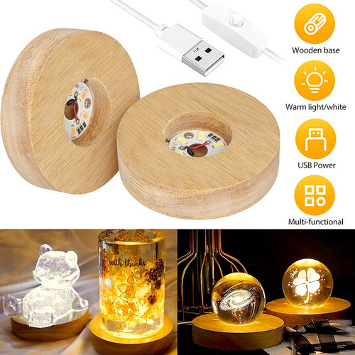 Round Wooden LED Lights Display Base for Resin Art