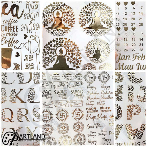 Gold Color Mixed Design Embossed Sticker Sheet