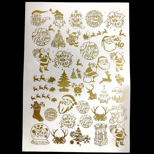 Christmas Theme Gold Color Sticker Sheet A4