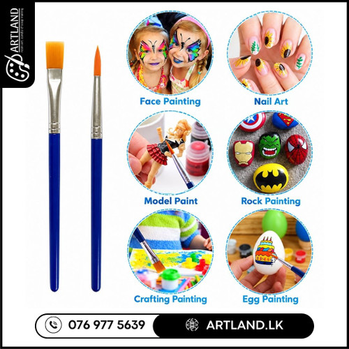 Short Handle Pointed & Flat Paint Brushes, two pieces