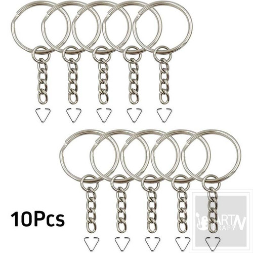 Rhodium, Silver Key Ring with Key chain 10Pcs