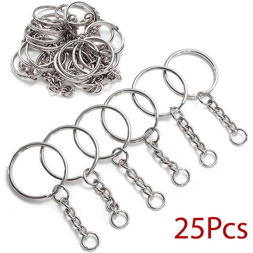 Silver Key Ring with Keychain 25Pcs