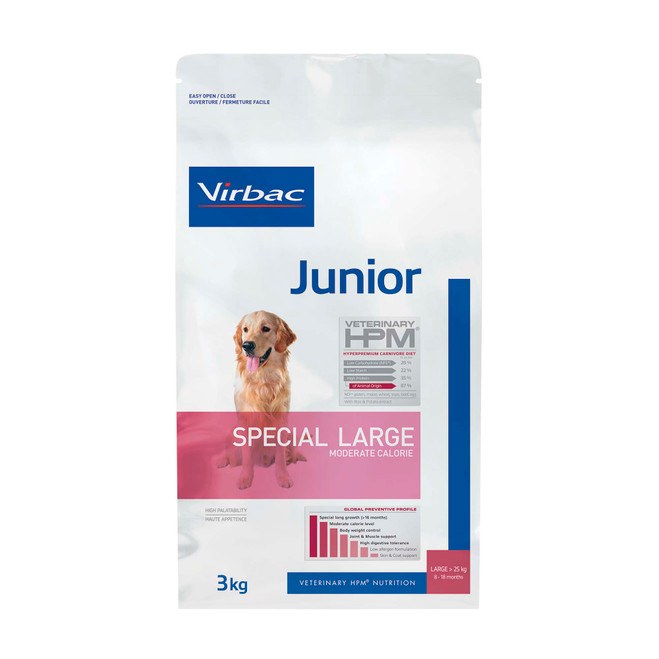 Forsiden af en pose med JUNIOR DOG Special Large - Foder til unghunde