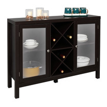 FCH Transparent Double Door with X-shaped Wine Rack Sideboard Entrance Cabinet Brown RT