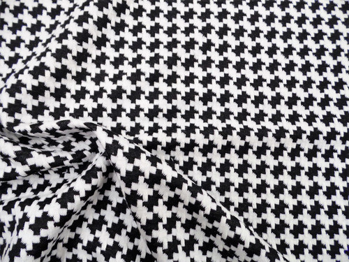 Printed Bullet Liverpool Textured Fabric Stretch Scuba Black and Ivory Houndstooth T104