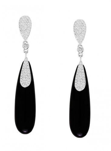 Black Agate Earring with Beautiful Diamonds 14k White Gold (.48ct)