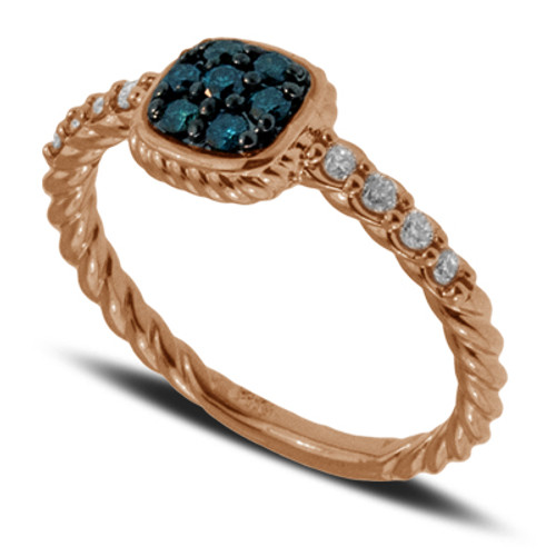 Blue and White Diamond Ring set in 14k Rose Gold (.30ct)