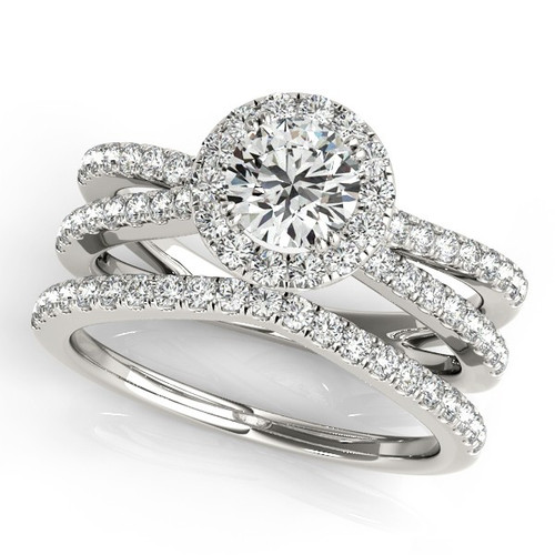 1/2 ct Round  Diamond Halo Split Shank Engagement Ring in 14k White Gold (.85ctw)