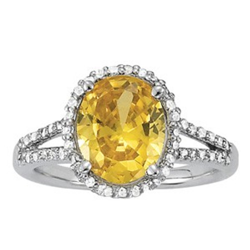 Citrine and Diamond Ring set in 14k White Gold (.44ct)